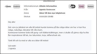 Så här ser ett enskilt inlägg i informationsrummet ut.